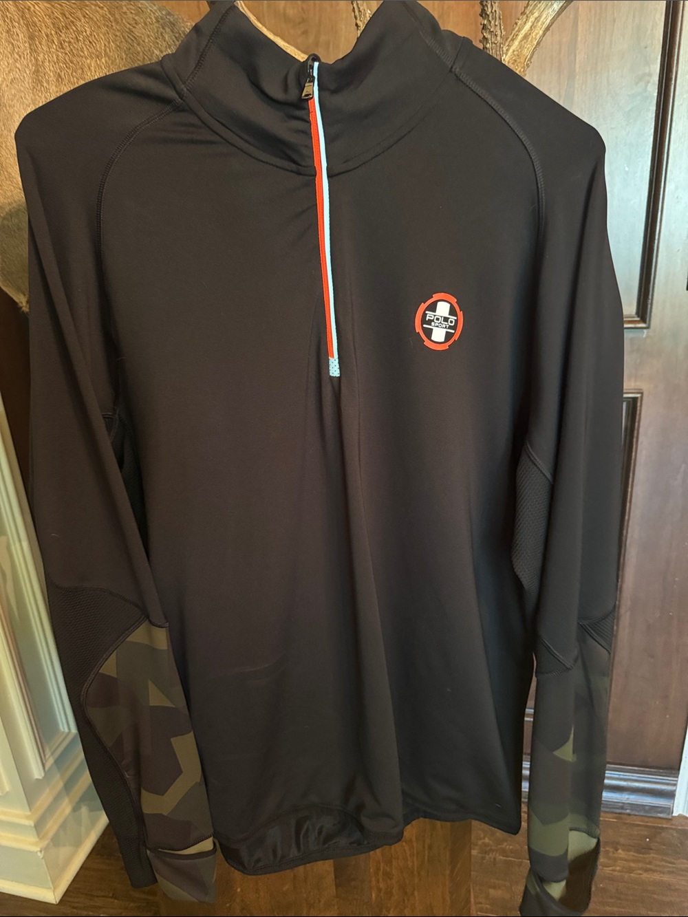 Polo Sport Performance Thermo Vent Black Quarter-Zip Pullover with Camo Sleeves